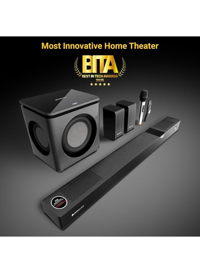 ZEBRONICS 1100 Watts Powerful Soundbar, 7.2.4 Home Theatre, Wireless, Dual Satellites & Driver Subwoofer, Dual Radiators, DTS X,Dolby Atmos, Karaoke UHF Mic, HDMI Earc, Optical (Juke BAR 10000), Black - Image 3